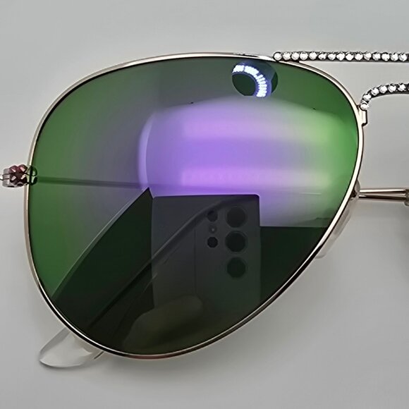 Jimmy Crystal GL1261 Swarovski Silver Frame Purple Mirror Len Aviator Sunglasses